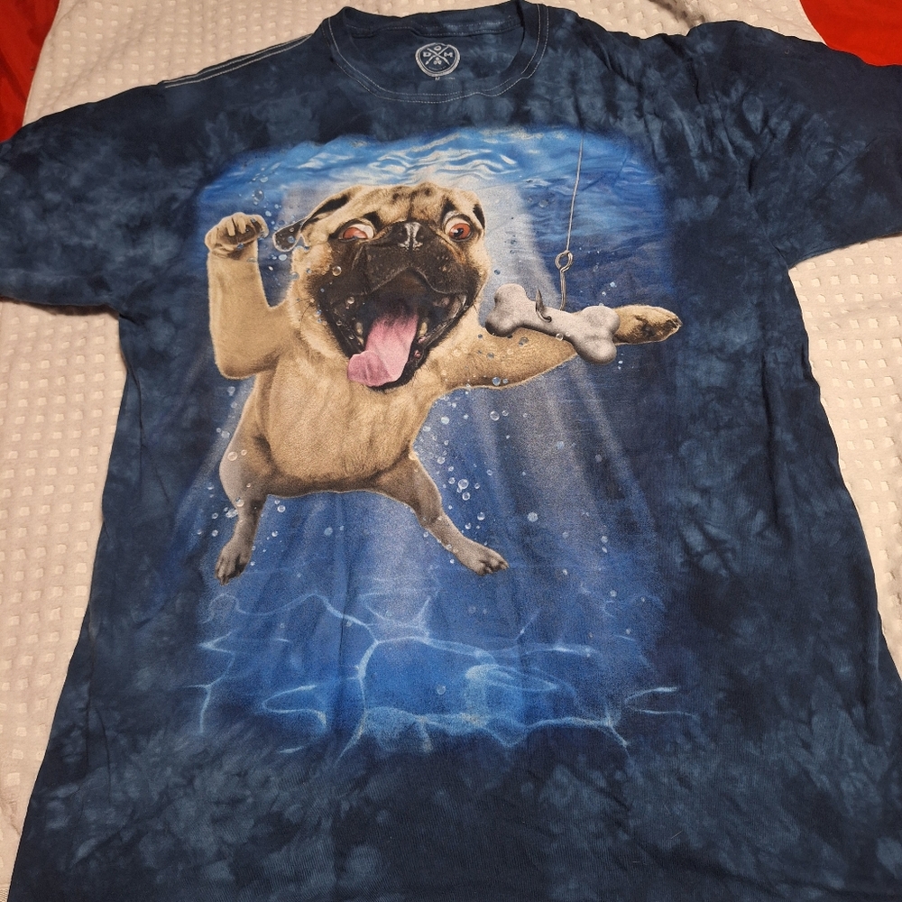 Blue Tan Short Sleeve Tee with Pug Graphic